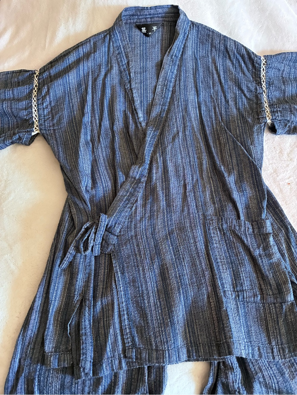 Japanese Striped Wrap in Dark Blue Lounge Set Size M Purchased in Japan 🇯🇵